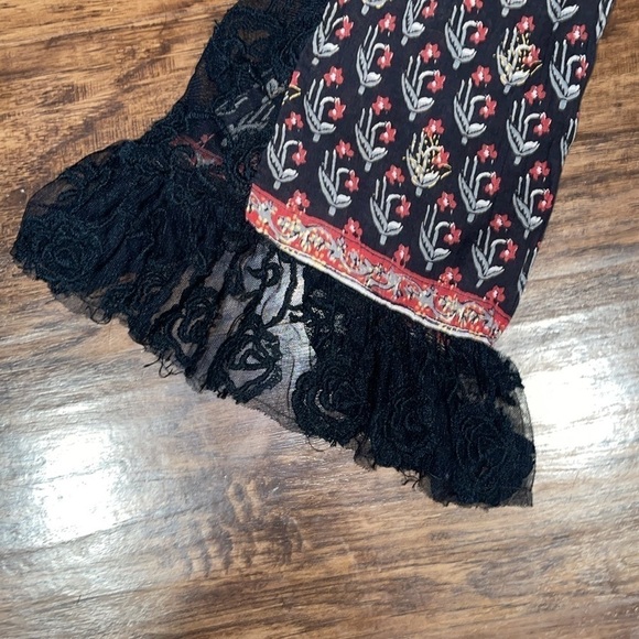 Free People Nomad Child Boho Black Floral Lace Detail Dress Tie Tassel neck xs - Picture 12 of 14